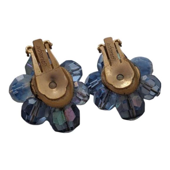 Hattie Carnegie Clister Clip On Earrings Iridescent Blue Aurora Borealis Crystal - Picture 2 of 3